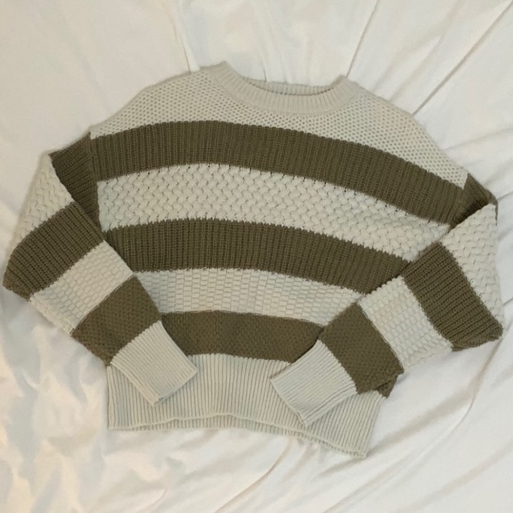 a new day Green and White Striped Knitted Crewneck/Sweater